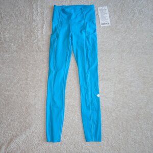 Women's Size 2 Lululemon Fast and Free HR Tight 25" Neon Wash Azure Blue